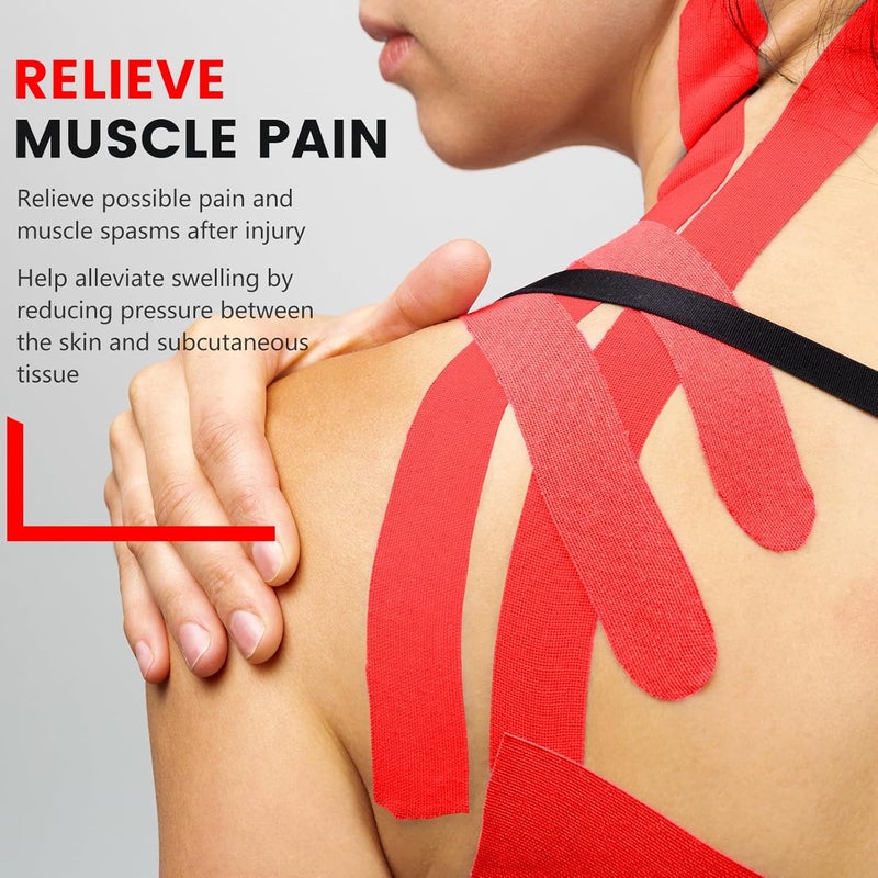 NUITPY 5 Rolls Kinesiology Tape, 2 inch x 16.4 Feet Waterproof Athletic Tape, Uncut Kinetic Tape, Muscle Tape, Sports Tape, Knee Tape for Exercise and Daily Use - Red - Image 5